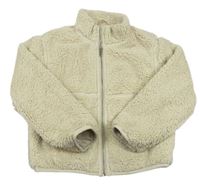 Béžová huňatá zateplená bunda s koženkovymi pruhmi H&M
