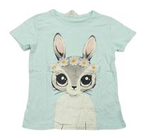 Svetlomodré tričko s králikom s kvietkami H&M