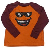 Oranžovo-vínové tričko so smajlíkom s překlápěcími flitre Next