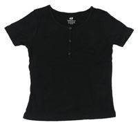 Čierne rebrované crop tričko s gombíky H&M