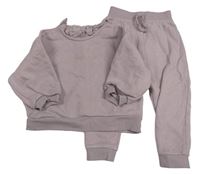 2set - Lila oversize mikina s nápisem a límečkem s madeirou + tepláky George