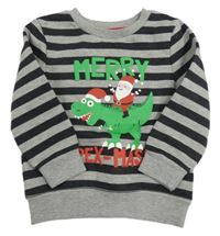 Sivo-čierna pruhovaná mikina s dinosaurom a Santou Primark