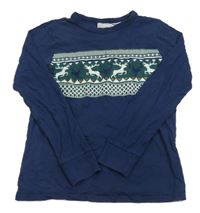 Tmavomodré tričko so vzorom a jeleňmi H&M