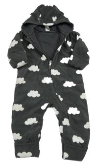 Tmavosivá fleecová zateplená kombinéza s mraky a kapucňou H&M