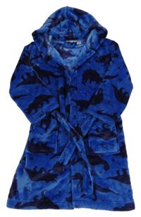 Modrý plyšový župan s dinosaurami a kapucňou John Lewis