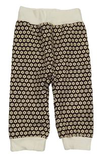 Hnědé květované manšestrové podšité kalhoty s úpletovým pasem