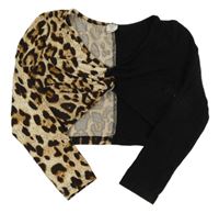 Čierno-béžové crop tričko s leopardím vzorom Shein