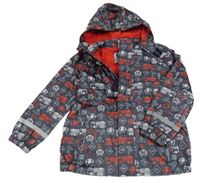 Tmavomodrá nepromokavá jarní bunda s hasiči a kapucí Topolino