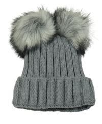 Tmavosivá rebrovaná pletená čapica s bambulemi