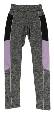 Tmavošedo-černo-lila športové legíny Ergeenomixx