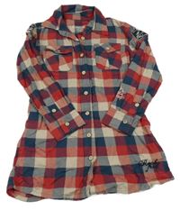 Hnědo-červeno-černé kostkované propínací košilové šaty