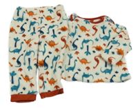 Smetanové chlupaté pyžamo s dinosaury Nutmeg