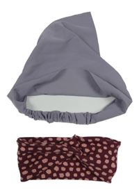 2set - Levandulový šátek + vínová bodkovaná á čelenka