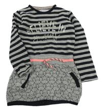 Čierno-sivé teplákové šaty s pruhmi a hviezdami Dirkje