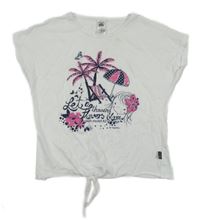 Biele tričko s palmami a dívkou Trigema