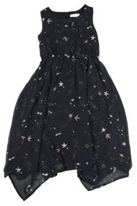 Tmavomodré šifonové šaty s hvězdami H&M