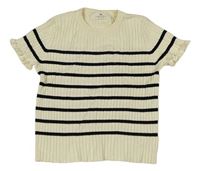 Smetanovo-čierne pruhované pletené tričko H&M