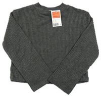 Nové - Tmavošedé žebrované úpletové crop triko H&M