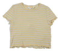 Žluto-zelenkavo-lila rebrované pruhované crop tričko H&M