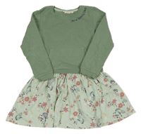Zeleno-svetlozelené teplákovo/bavlněné šaty s kvetinami a koňmi Kids