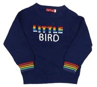 Tmavomodrý sveter s farebným nápisom Mothercare