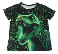 Čierno-zelené vzorované tričko s dinosaurami