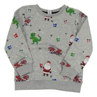 Sivá mikina s dinosaurami a Santou Dopodopo