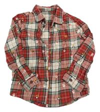 Červeno-smotanová kockovaná košeľa s vánočními obrázky George