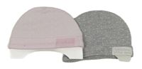 Nové - 2x puntíkatá čepice - růžová + sivá