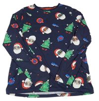 Tmavomodré pyžamové triko s vánočními obrázky Primark