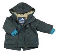 Tmavošedá šusťáková jarní bunda se smajlíky a kapucí Next