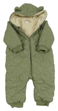 Khaki šusťáková prošívaná zimní kombinéza s kapucí Ergee