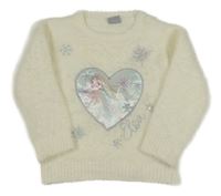 Smotanový chlpatý sveter s Elsou Disney