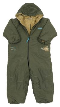 Khaki šušťáková zimná kombinéza s kapucňou Impidimpi