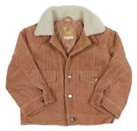 Starorůžová podšitá manšestrová bunda s huňatým límečkem 