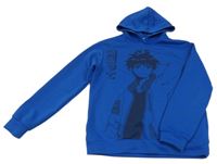 Modrá mikina s obrázkom a kapucňou shein