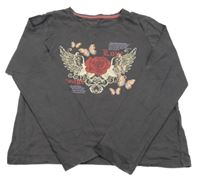 Tmavosivé tričko s růží Primark