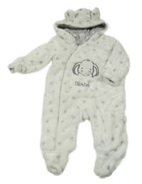 Bílo-šedá plyšová podšitá kombinéza s Dumbem a kapucí Disney