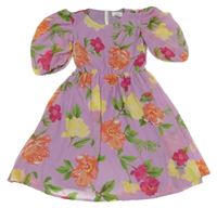 Lila-barevné květované šifonové šaty 