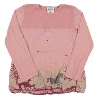 Ružové tričko s žabičkováním a koníky Topolino