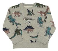 Šedá melírovaná mikina s dinosaury PRIMARK