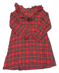 Nové - červeno-zeleno-tmavomodré kostkované šaty s volánkem H&M
