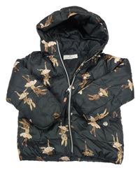 Černá šusťáková zimní bunda s králíky a kapucí H&M