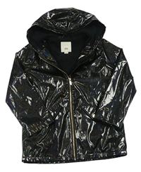 Černá lesklá třpytivá latexová podzimní bunda s kapucí River Island