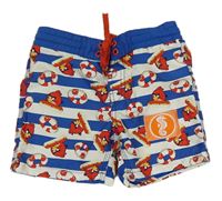 Modro-biele pruhované plážové kraťasy s ptáčky - Angry Birds