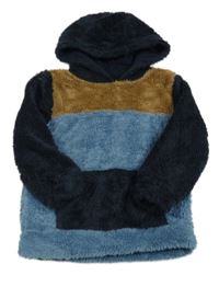 Tmavomodro-hnědá chlupatá mikina s kapucí Topolino