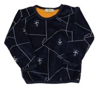 Tmavomodrá plyšová vzorovaná zateplená mikina s kotvami a nápismi