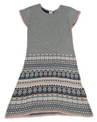 Sivo-tmavomodro-ružové bodkovaná é svetrové šaty s norským vzorom C&A