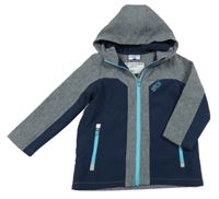 Světlemodro-tmavomodrá melírovaná softshellová bunda s nápisem a kapucí Topolino