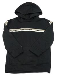 Černo-bílo-béžová mikina s pruhy a kapucí Matalan